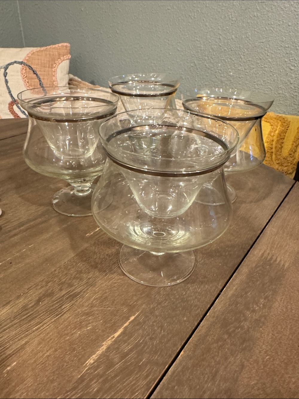 Shrimp cocktail or ceviche glasses silver rimmed set of 4